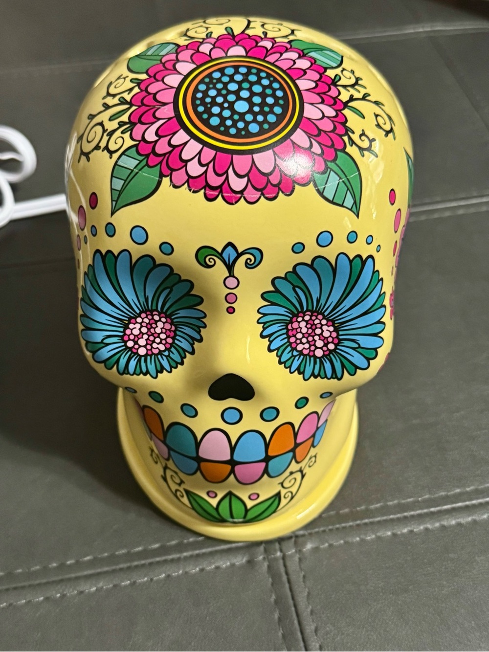 Yellow Floral Sugar Skull Ceramic Wax Warmer - Home Art Decor
